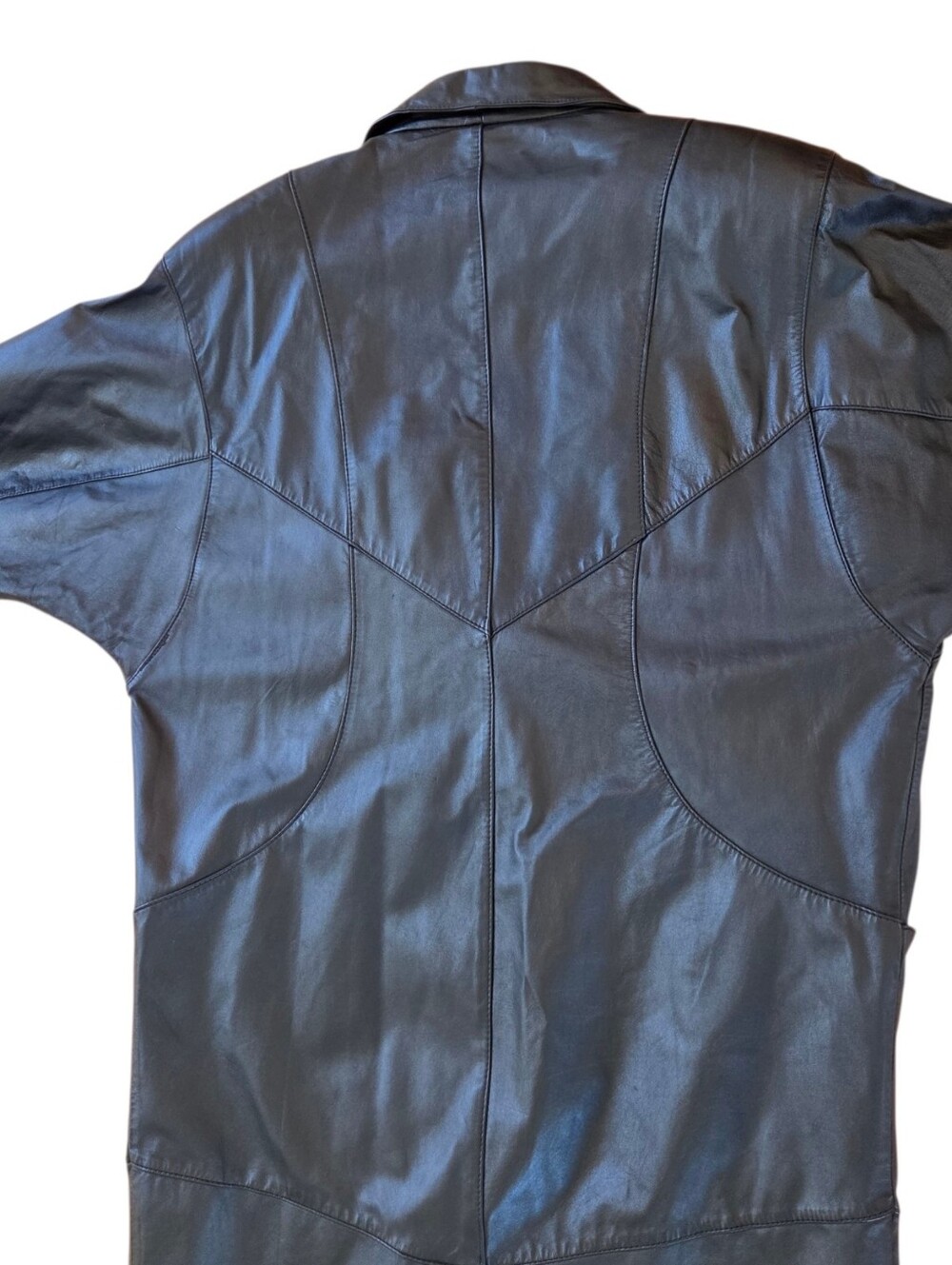 Vintage Long Leather Black Trench Coat Duster Pelle New York-Milano L STUNNING - Picture 8 of 16